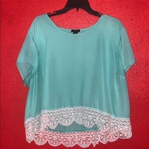 Rue+ Aqua and Coral pink Lace Crop top